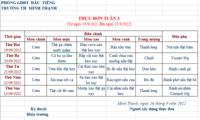 Thực đơn bán trú tuần 3