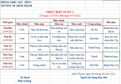 THỰC ĐƠN BÁN TRÚ TUẦN 2